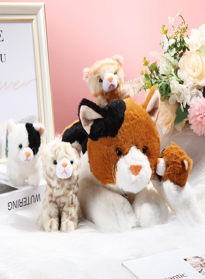 سكايليتي مجموعة سكايليتي المكونة من 5 قطع من الحيوانات المحشوة على شكل قطة مع صغارها في الداخل، قطة حامل مع 4 قطط صغيرة محشوة لطيفة ورقيقة، هدايا مفاجئة لأعياد الميلاد والكريسماس (برتقالي، أسود، أبيض) - Image 4